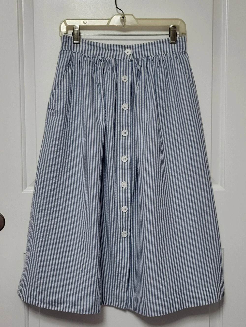 Seersucker Button Front Skirt - Picture 1 of 4